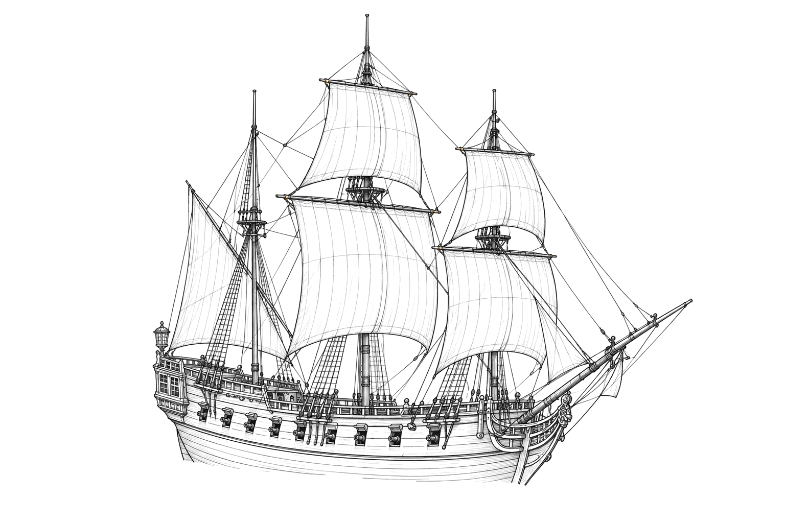 Engraved line drawing of the La Belle