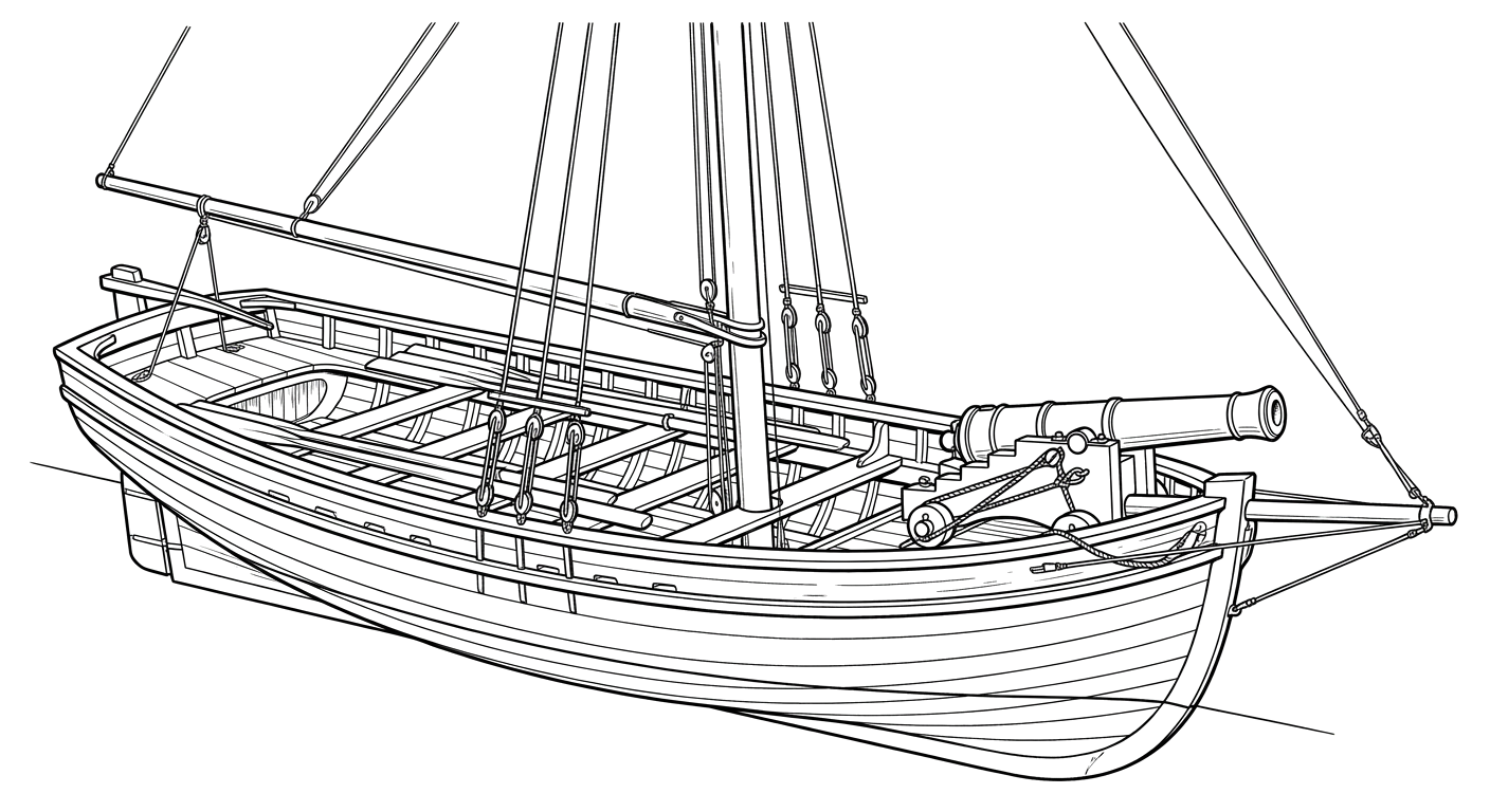 Engraved line drawing of the Chesapeake Flotilla Gunboat No. 138