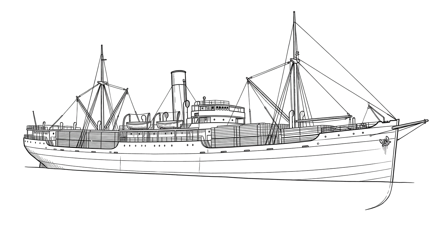 Engraved line drawing of the SS Laurel