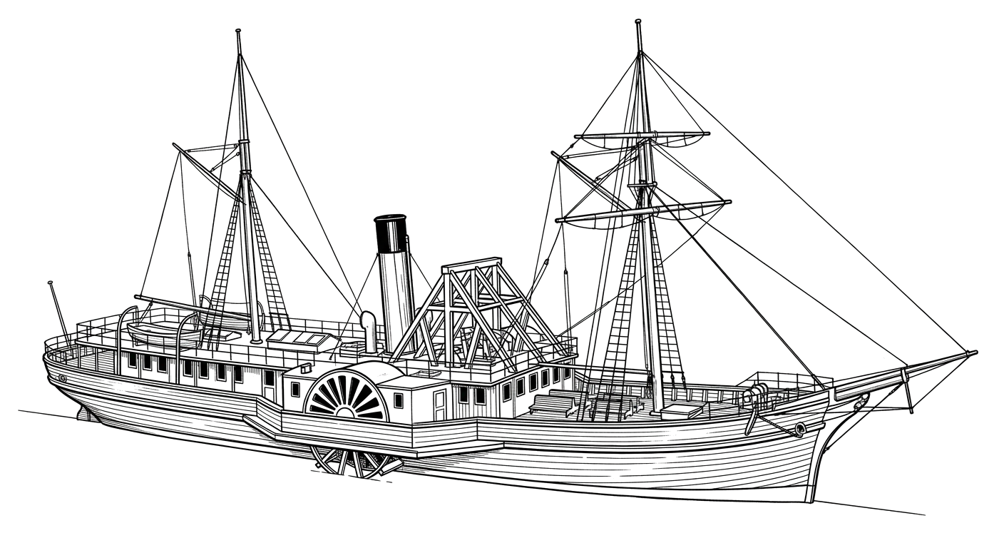 Engraved line drawing of the PS Cumberland