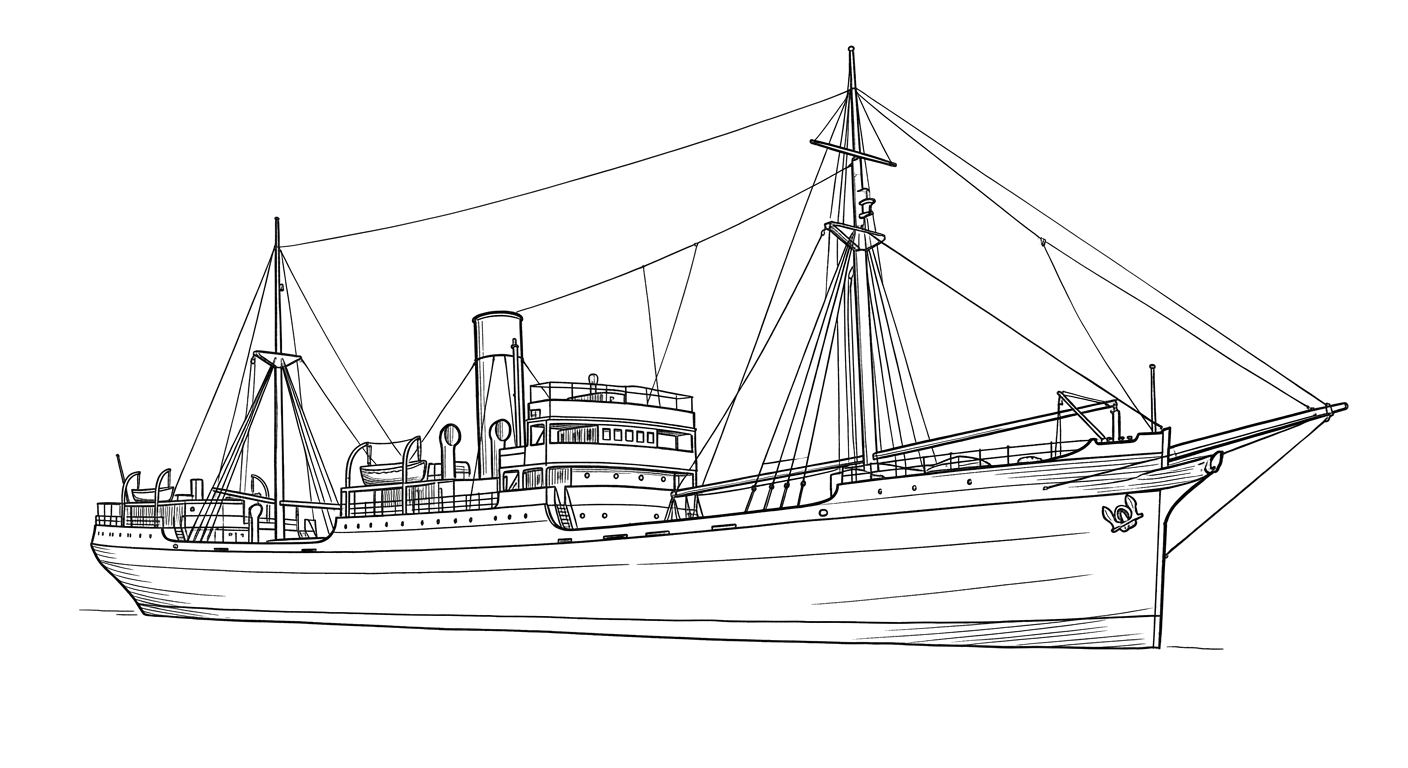 Engraved line drawing of the Caribsea