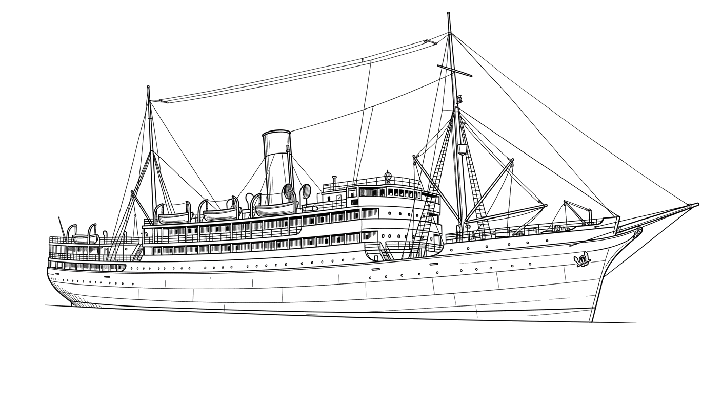 Engraved line drawing of the SS Princess Kathleen