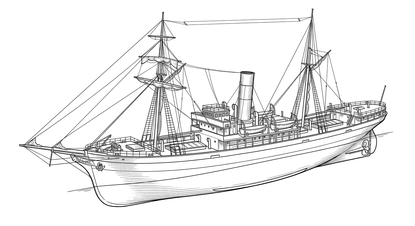 Engraved line drawing of the SS Portland