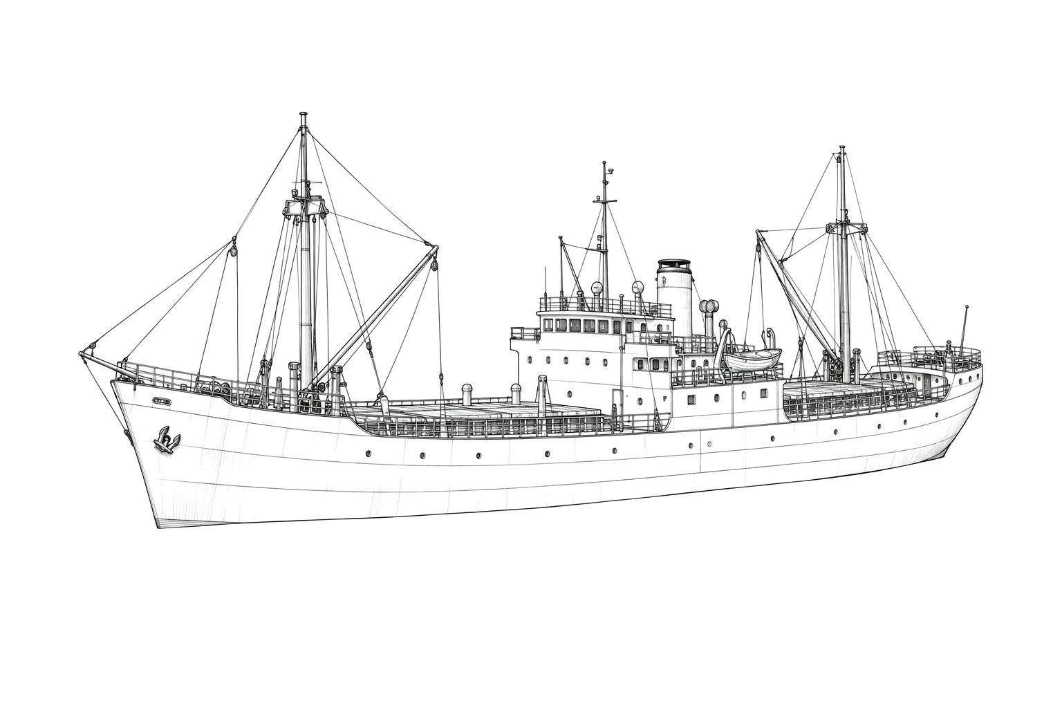 Engraved line drawing of the MV Mercedes I