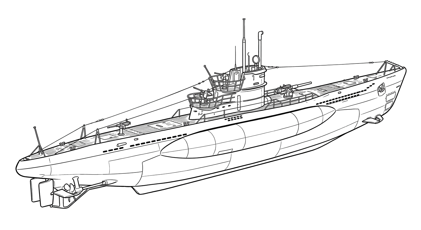 Engraved line drawing of the U-166