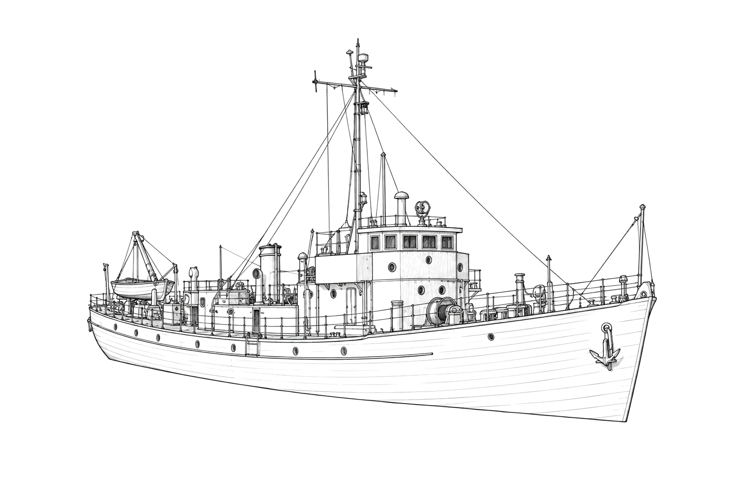 Engraved line drawing of the USS Grouse