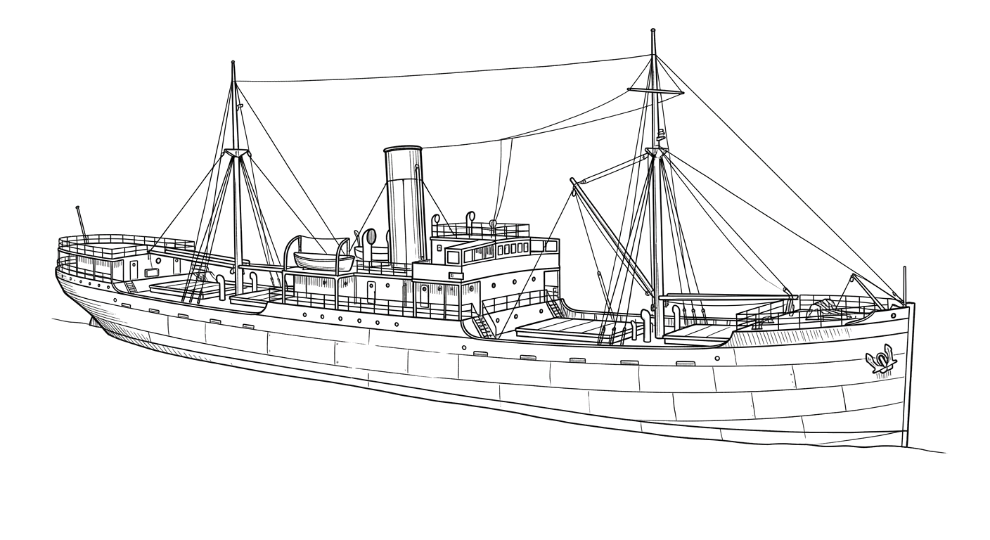 Engraved line drawing of the SS Carolus