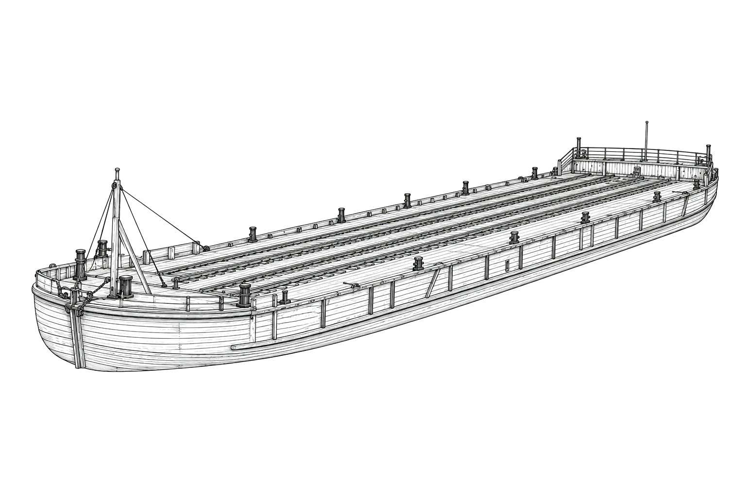 Engraved line drawing of the Barge No. 1