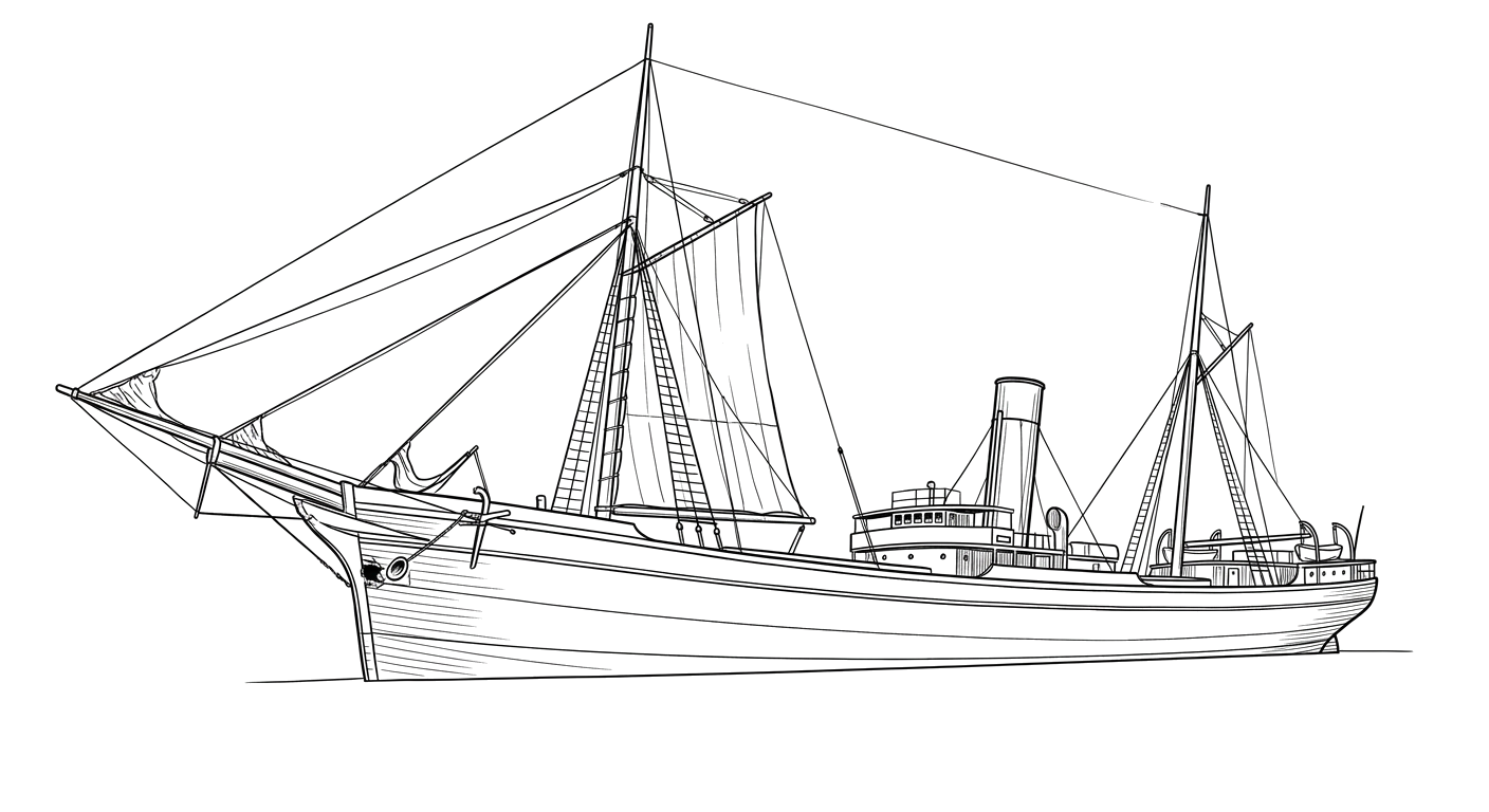 Engraved line drawing of the SS Samuel Mather