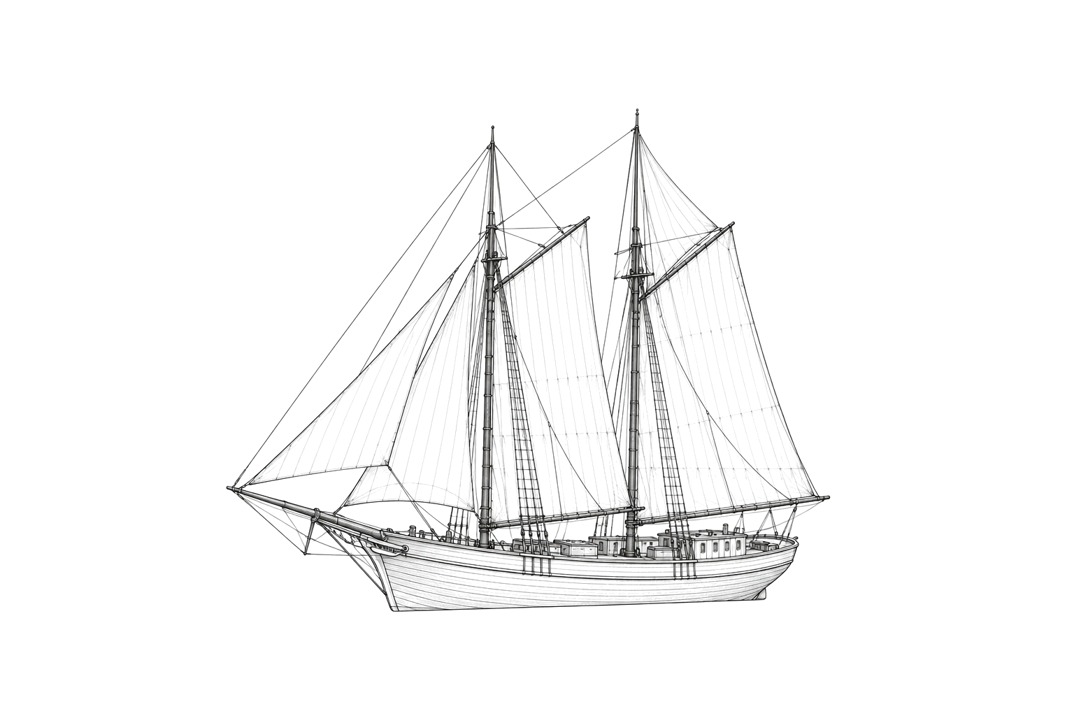 Engraved line drawing of the Fannie A. Baily