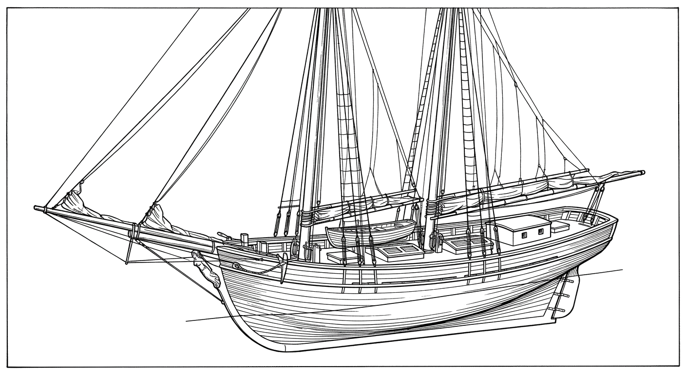 Engraved line drawing of the Josie F.