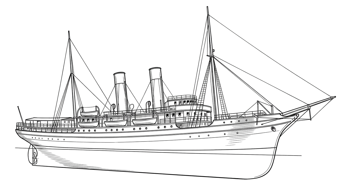 Engraved line drawing of the SS Admiral Sampson