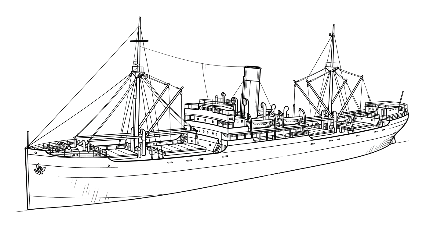 Engraved line drawing of the SS Leto
