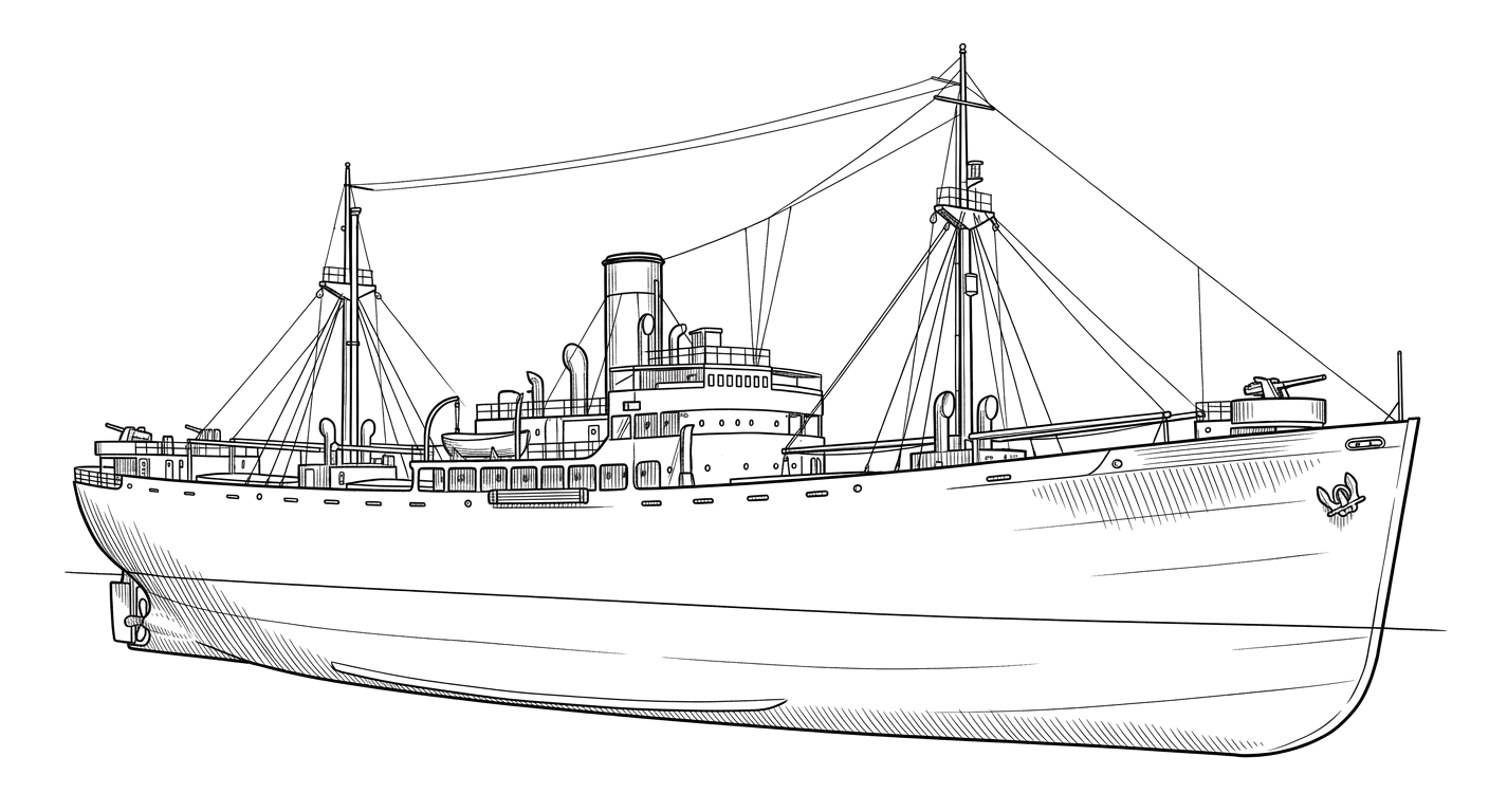 Engraved line drawing of the SS John Straub
