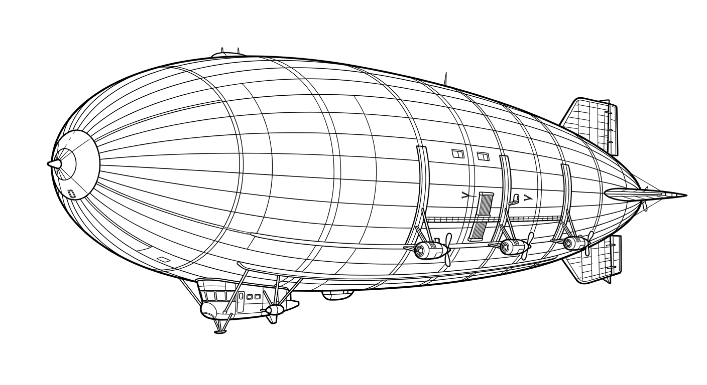 Engraved line drawing of the USS Akron