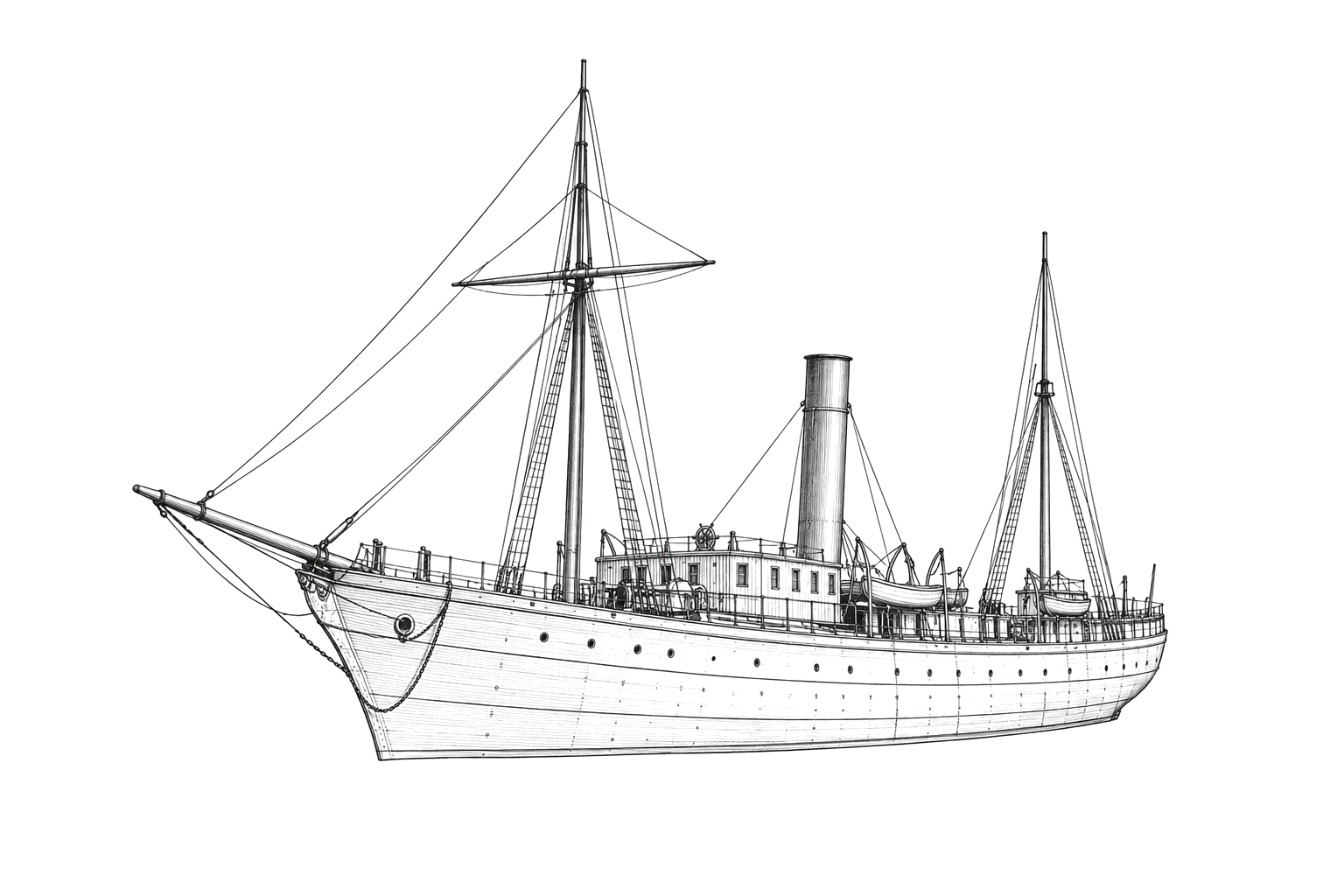 Engraved line drawing of the USS Columbia