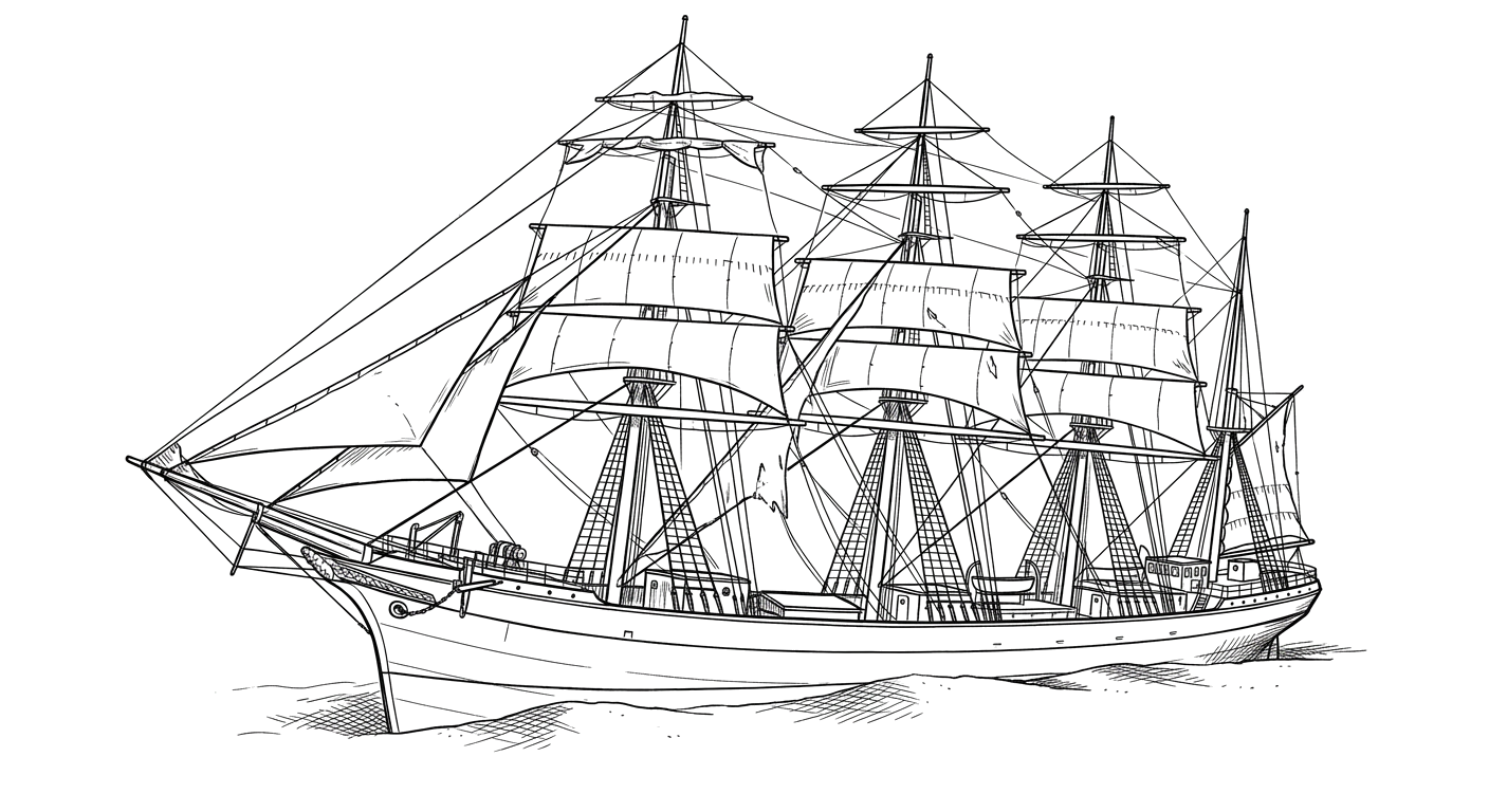 Engraved line drawing of the Peter Iredale