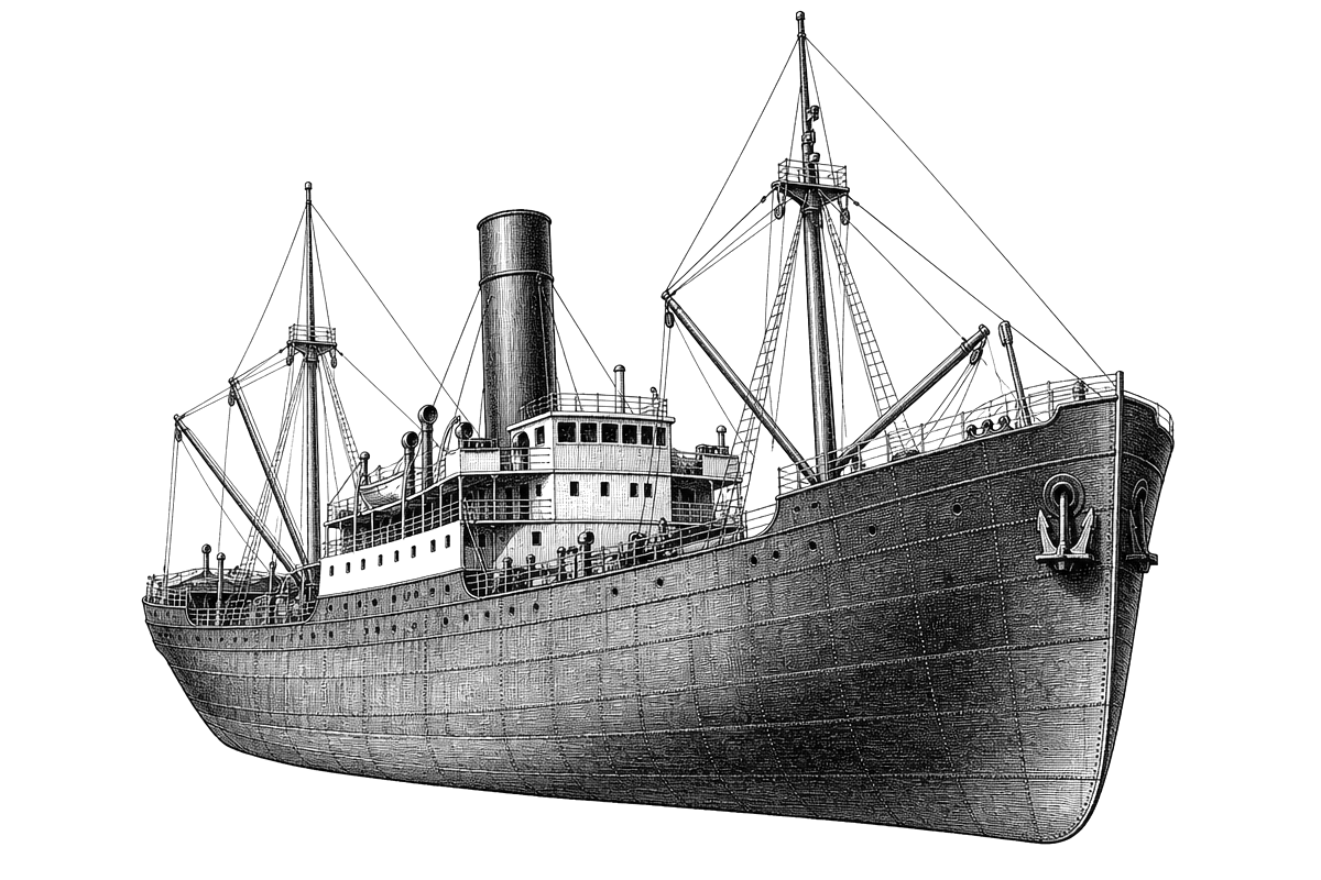 Engraved line drawing of the Benwood
