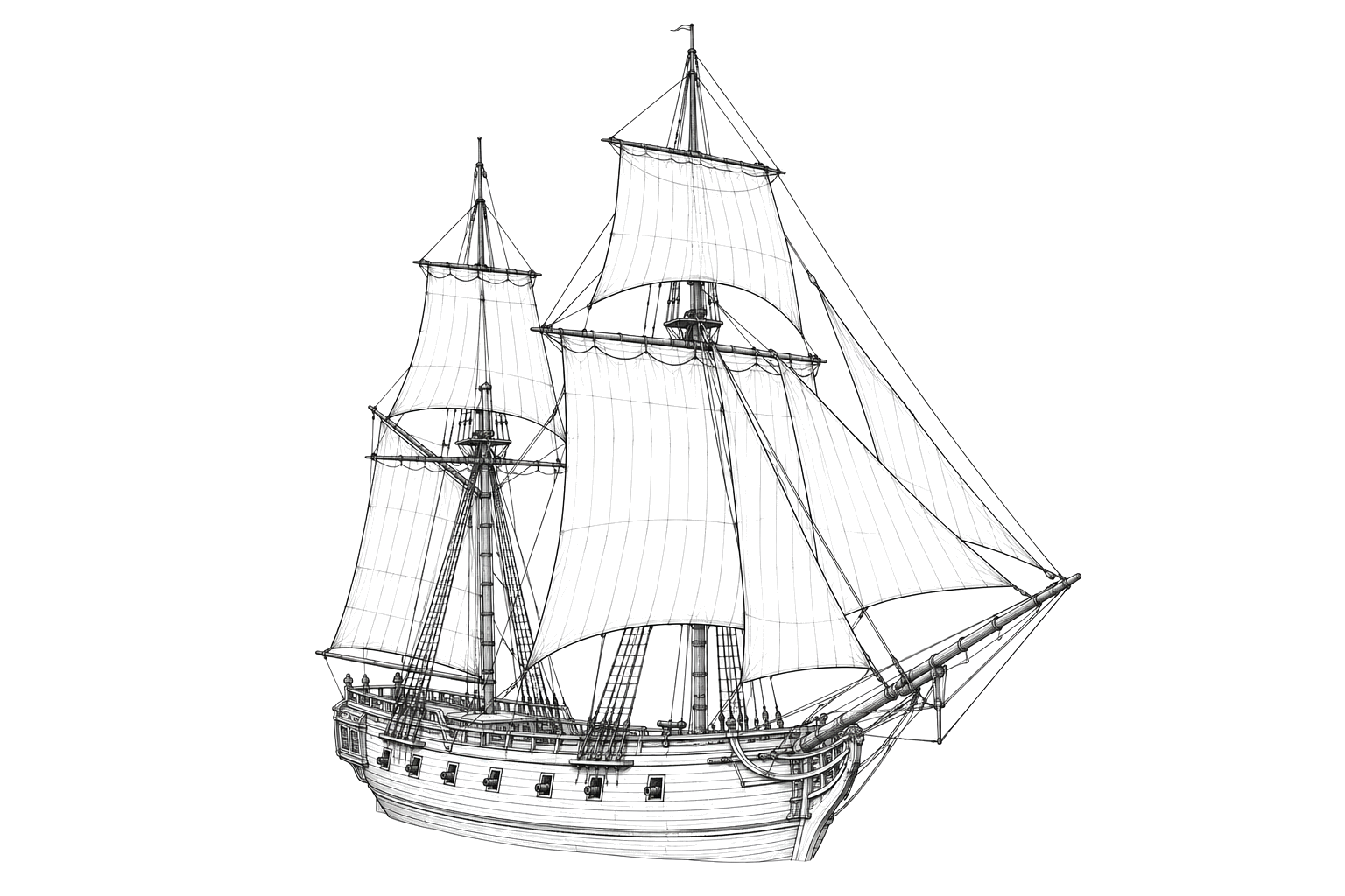 Engraved line drawing of the HMS Merlin