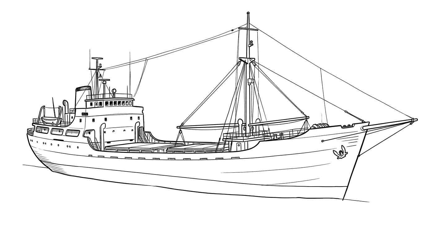 Engraved line drawing of the MV Adolphus Busch Sr.