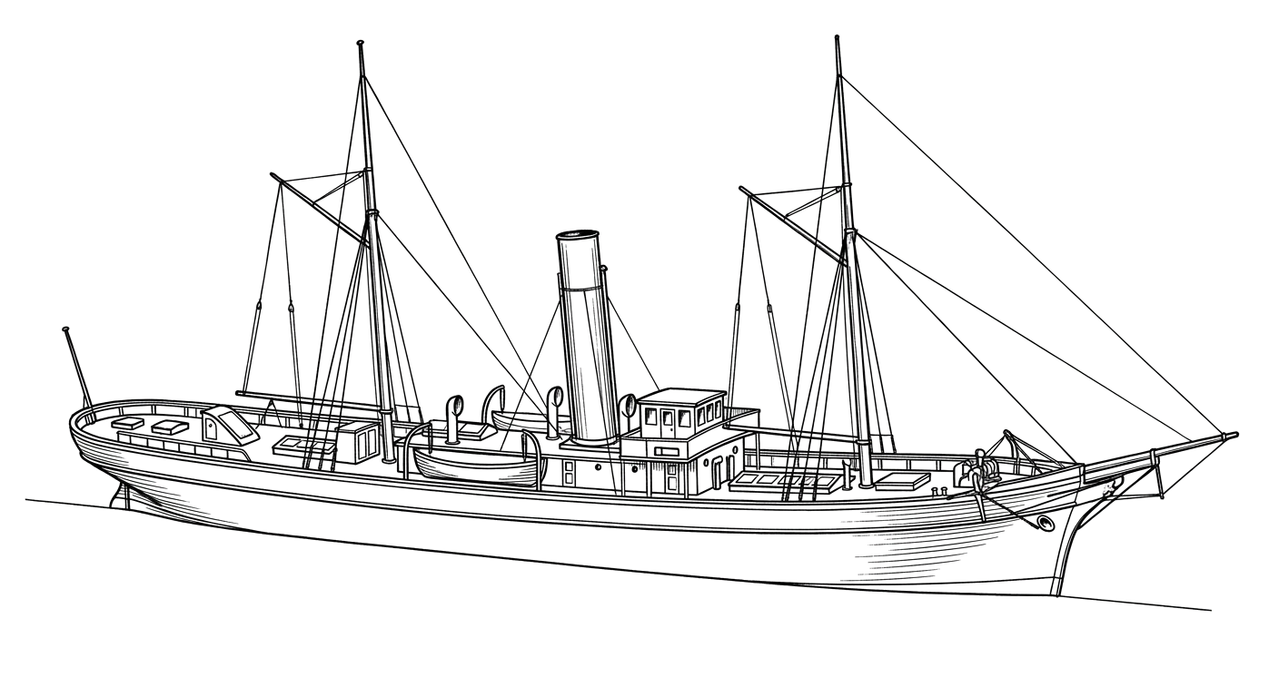 Engraved line drawing of the SS Traveler