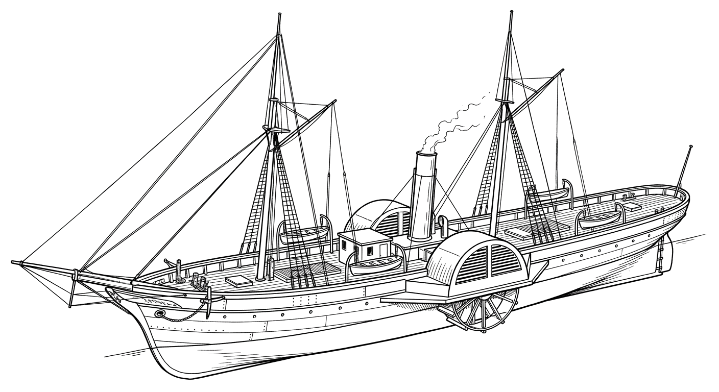Engraved line drawing of the Mary Celestia