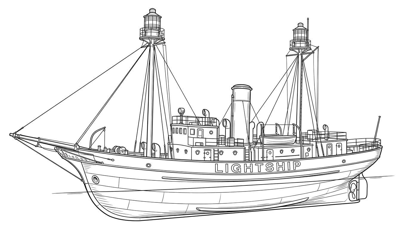 Engraved line drawing of the Nantucket Lightship LV-117