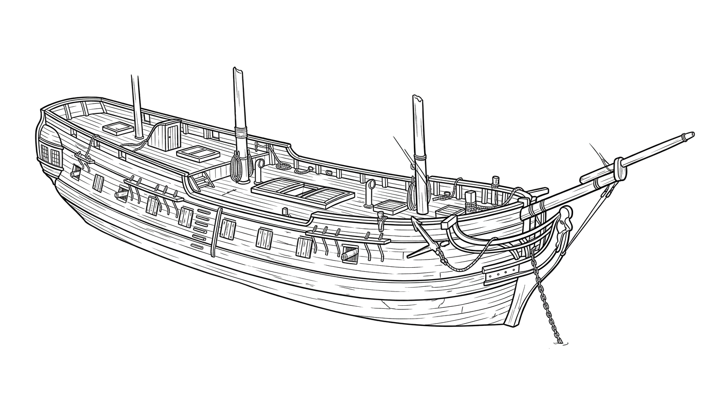 Engraved line drawing of the HMS Jersey