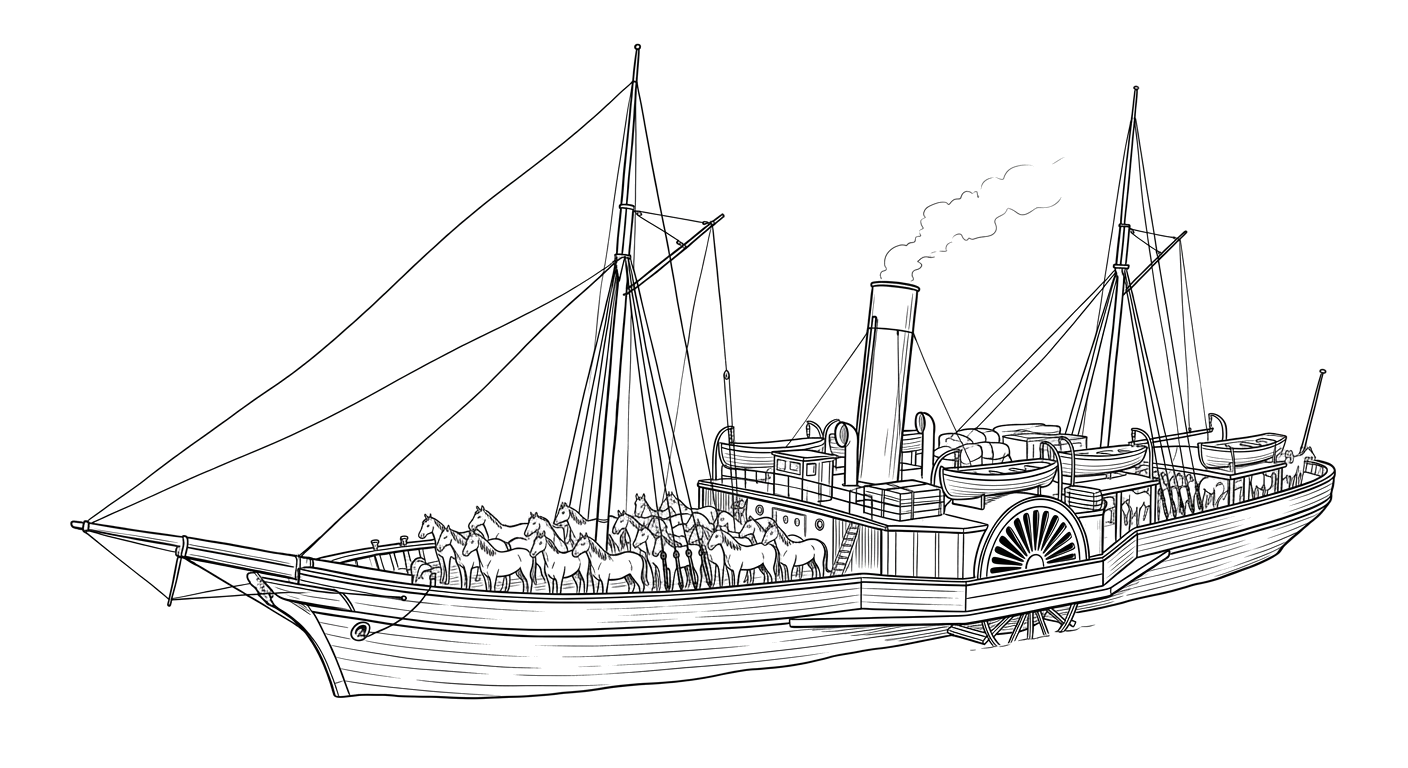 Engraved line drawing of the Pocahontas
