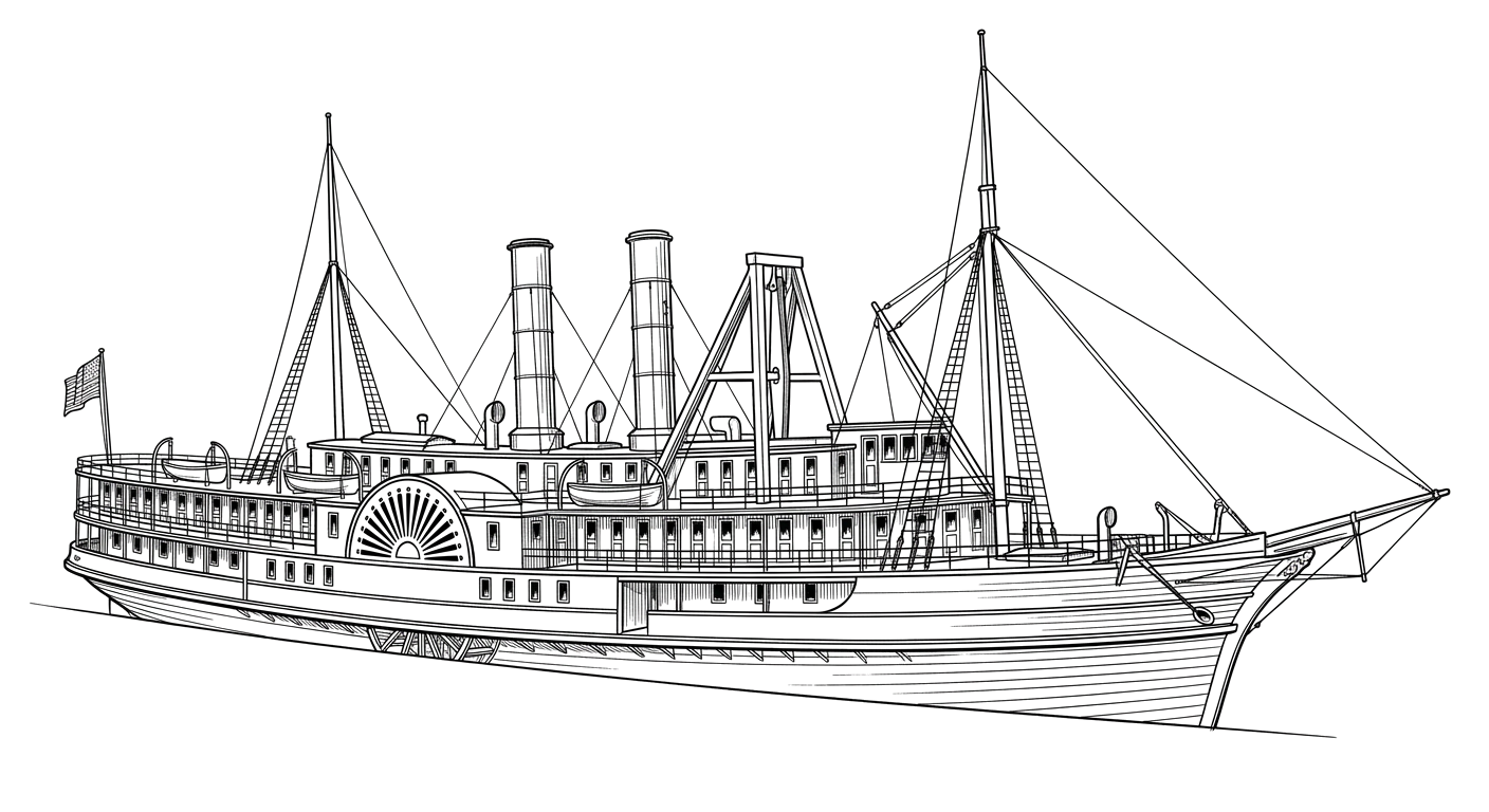 Engraved line drawing of the Saratoga
