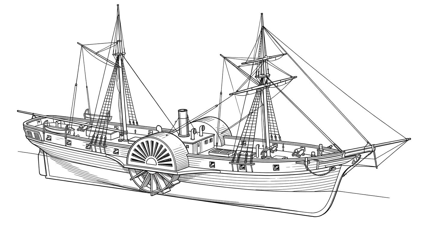 Engraved line drawing of the USS Saginaw