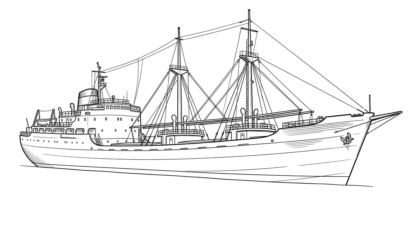 Engraved line drawing of the SS Stavronikita