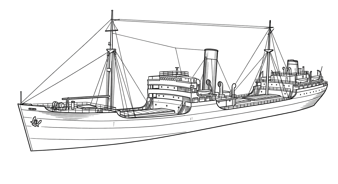 Engraved line drawing of the SS Bloody Marsh