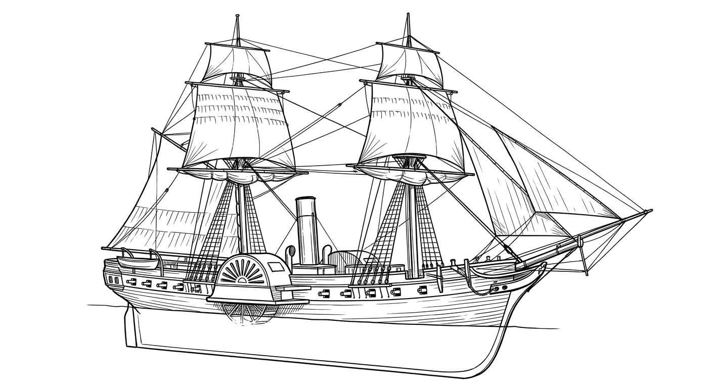 Engraved line drawing of the CSS Patrick Henry