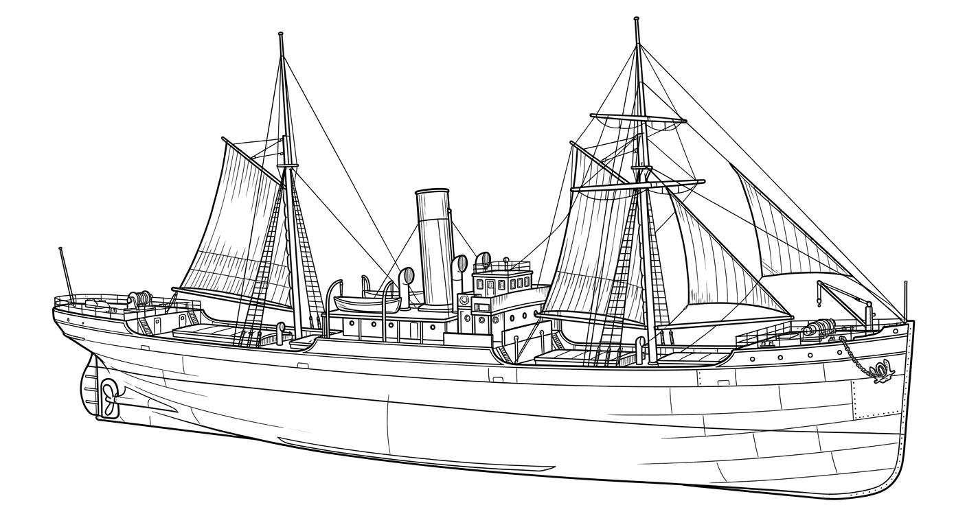 Engraved line drawing of the SS Copenhagen