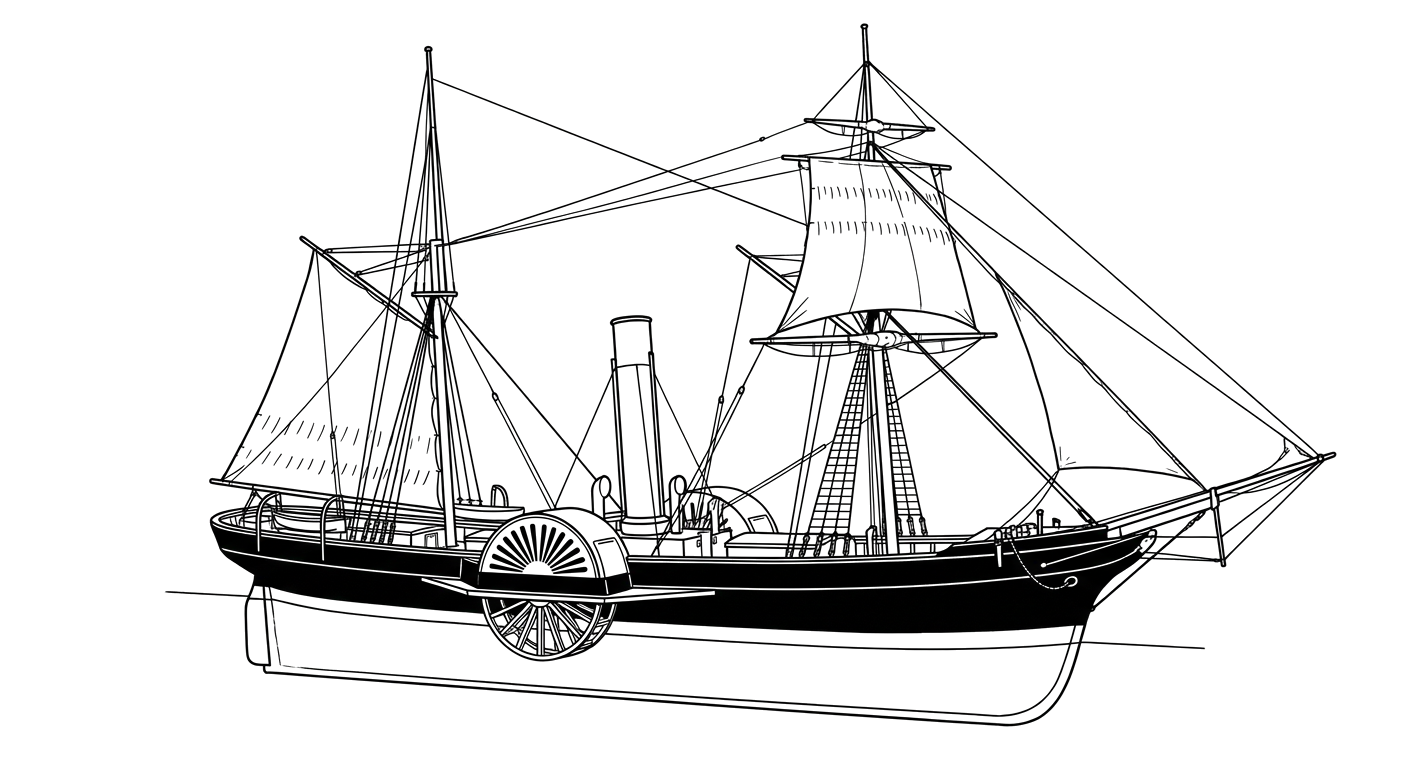 Engraved line drawing of the SS Beaver