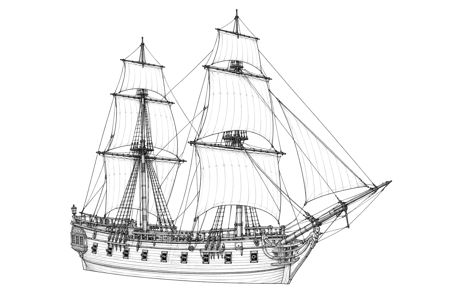 Engraved line drawing of the HMS Ontario