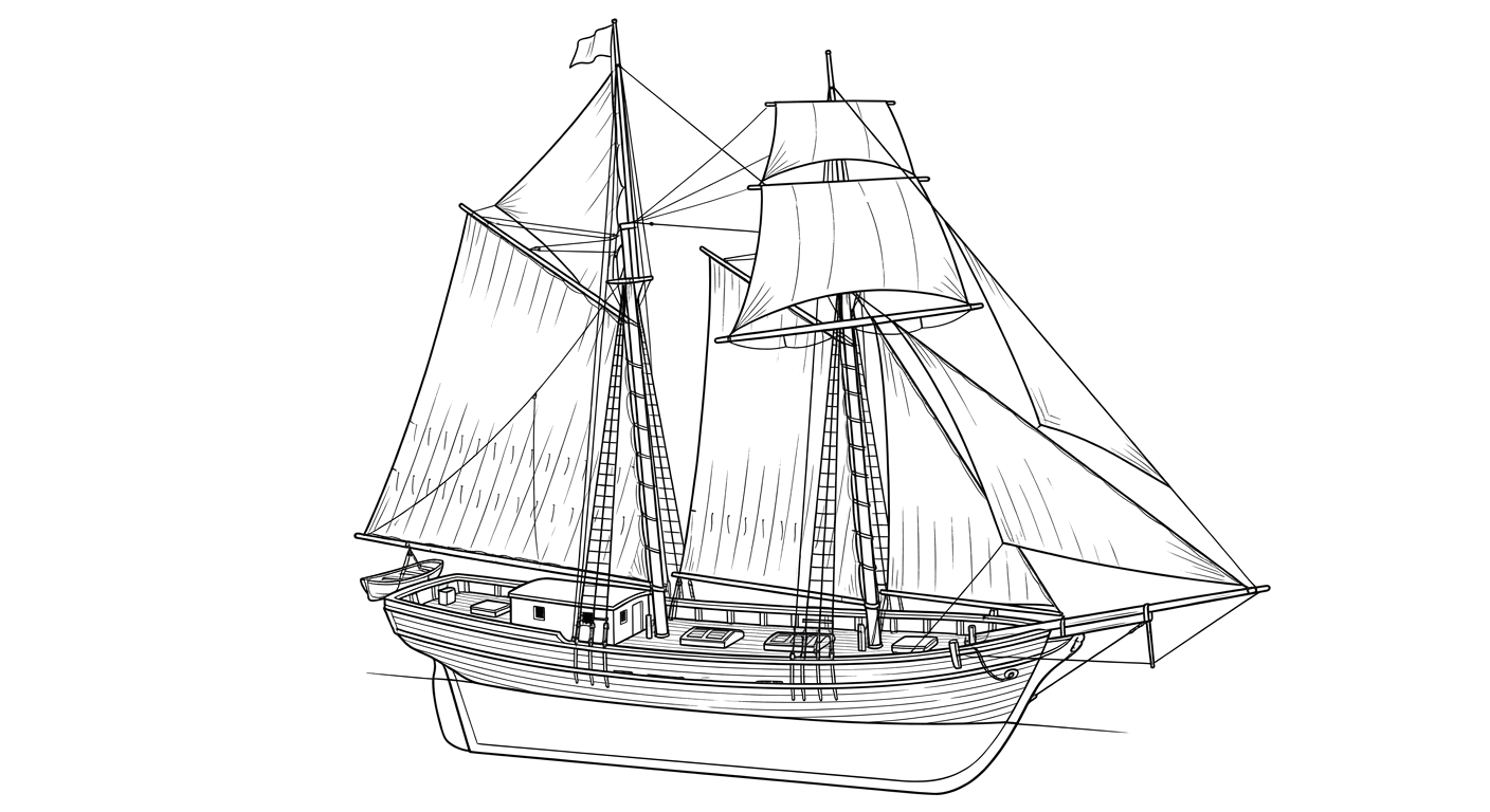 Engraved line drawing of the Straits of Mackinac