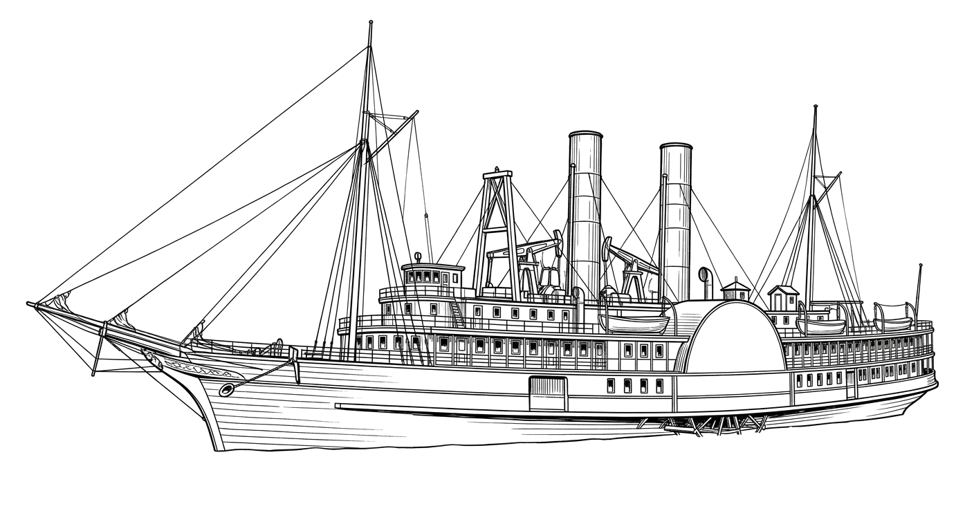 Engraved line drawing of the SS Portland