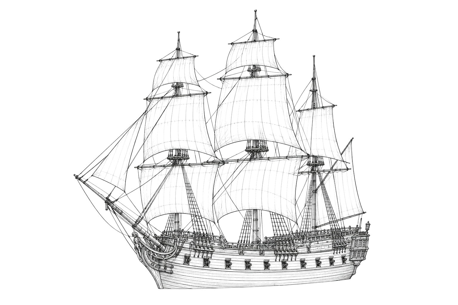 Engraved line drawing of the HMS Oxford