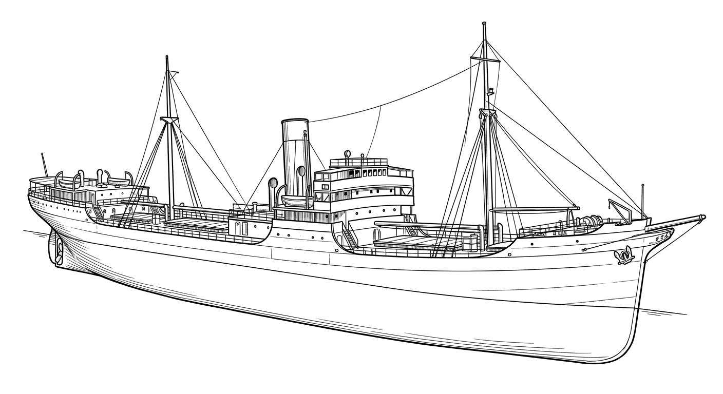 Engraved line drawing of the SS Gulfpenn