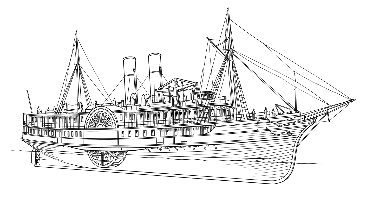 Engraved line drawing of the SS Narragansett