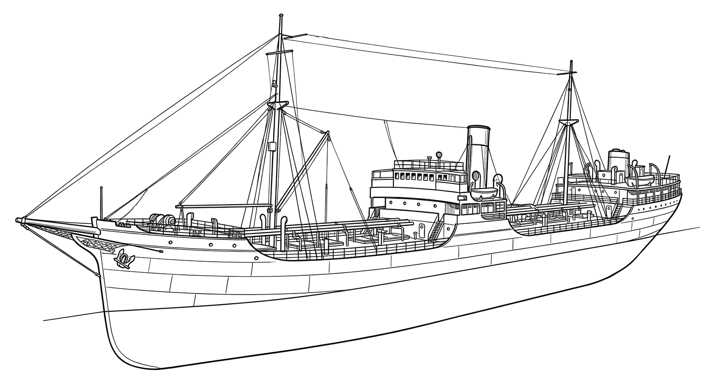 Engraved line drawing of the SS Naeco