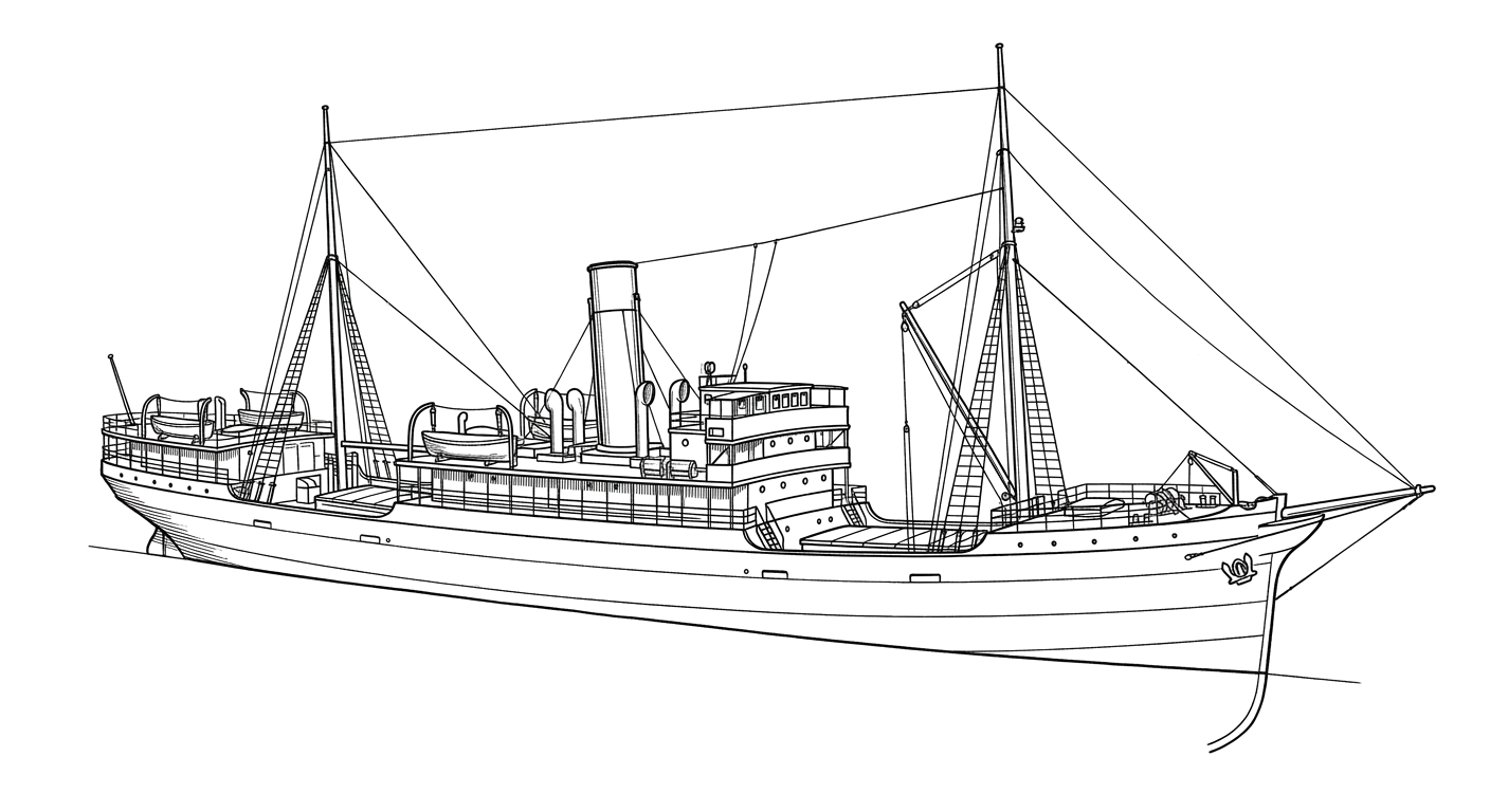 Engraved line drawing of the SS Kyle