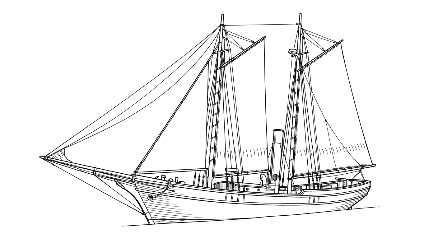 Engraved line drawing of the Golden Gate