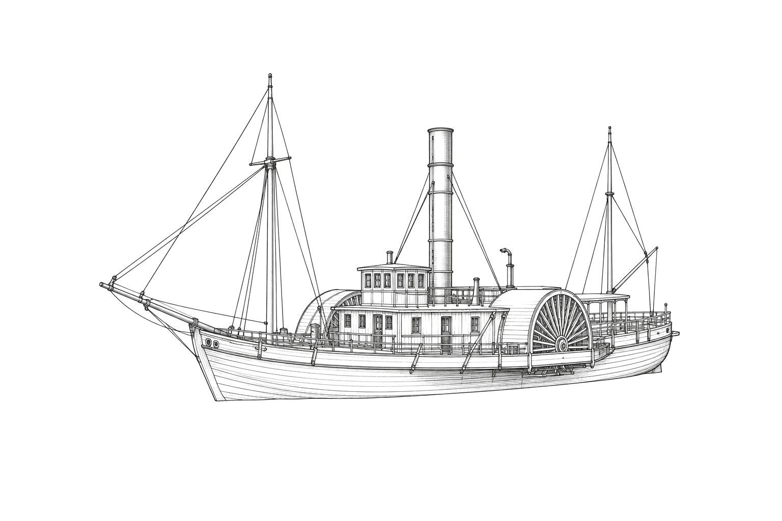 Engraved line drawing of the Mystic