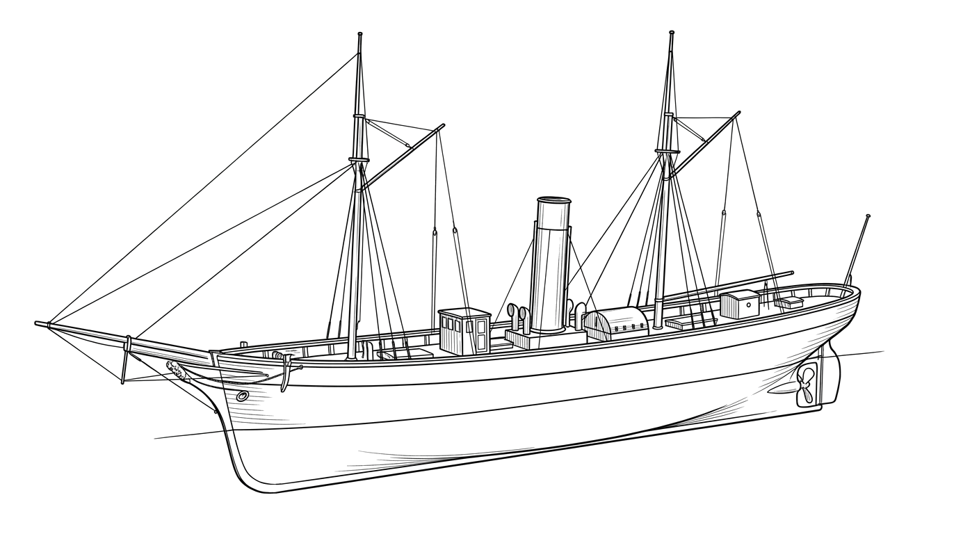 Engraved line drawing of the HMS Grappler