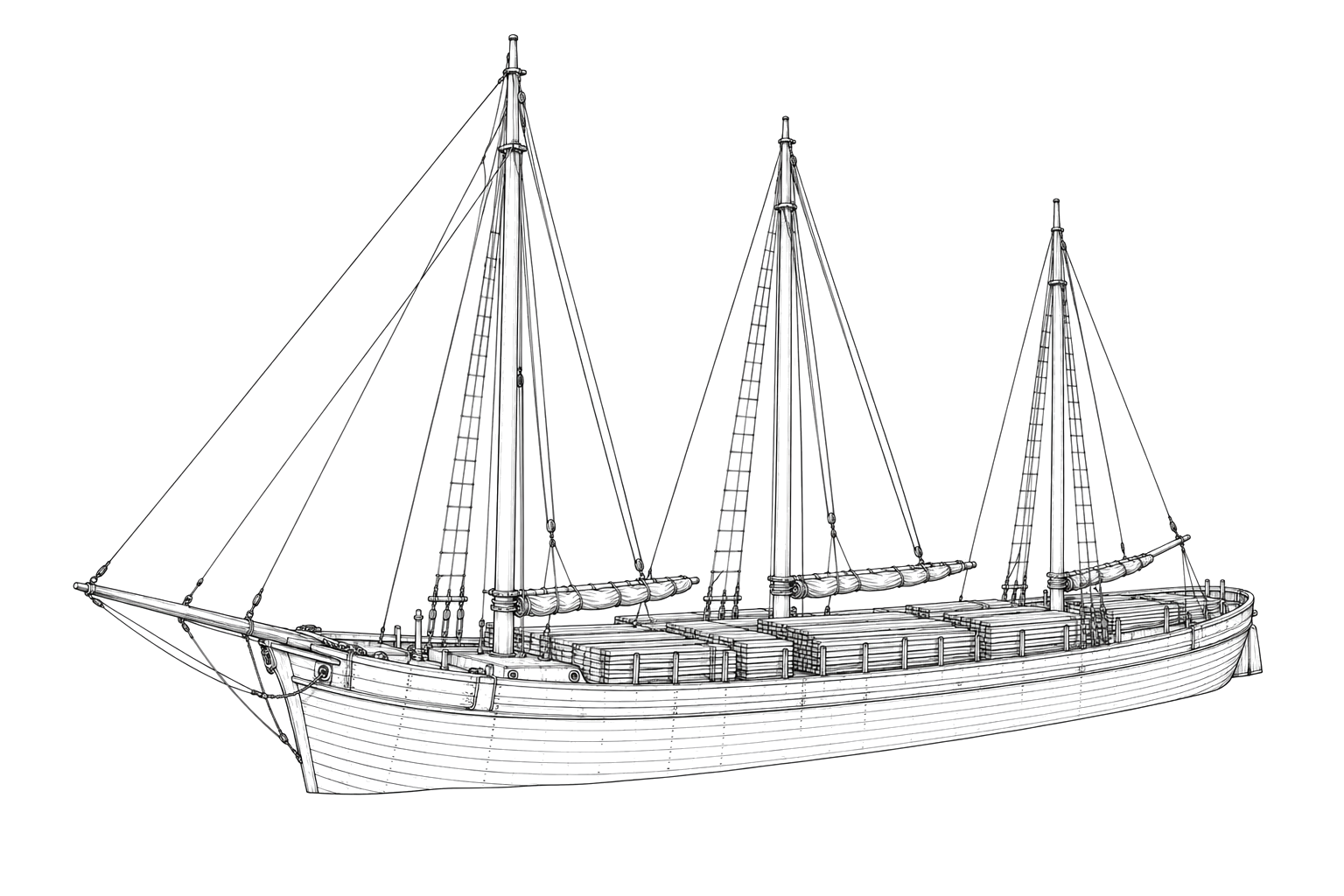 Engraved line drawing of the Elma