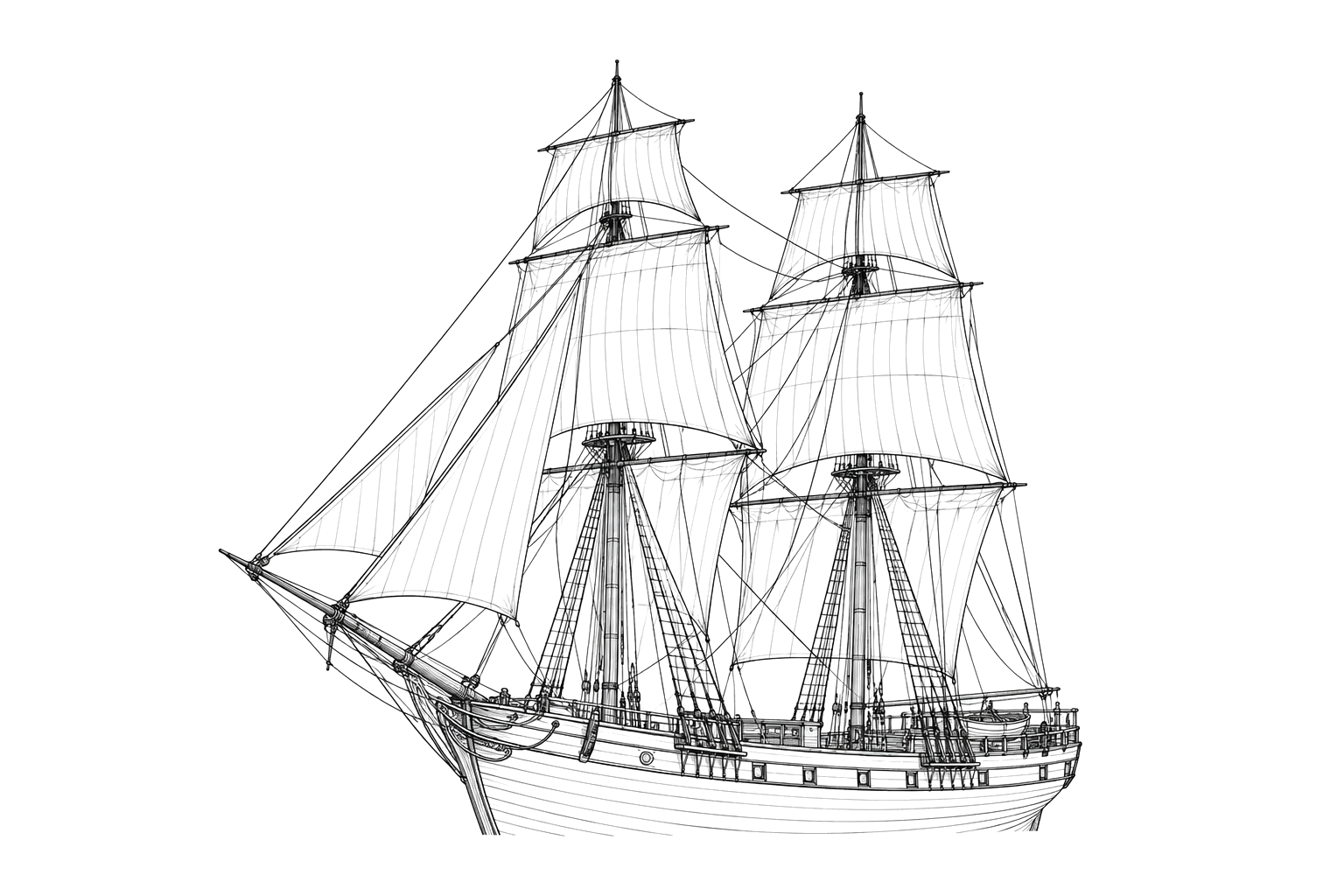 Engraved line drawing of the Fair American