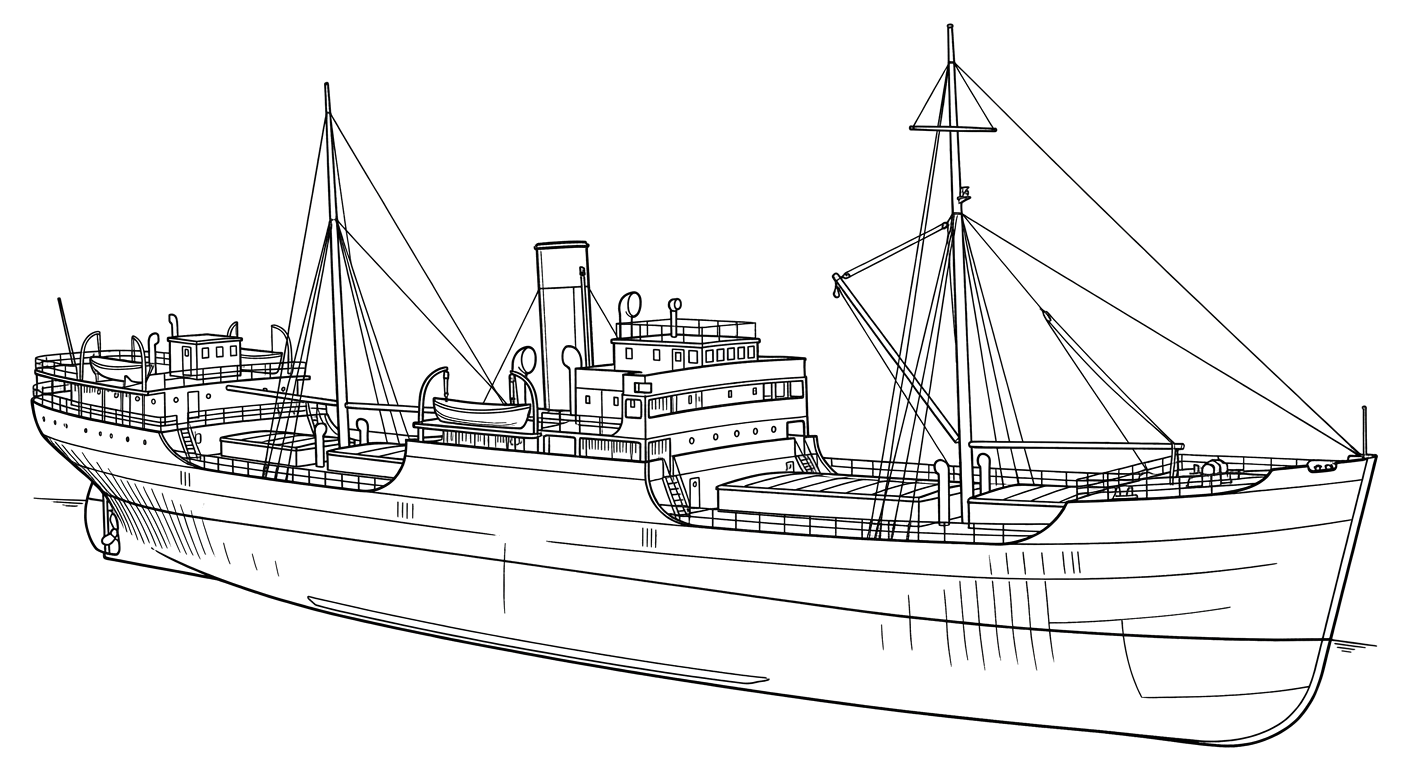 Engraved line drawing of the SS Cities Service Toledo